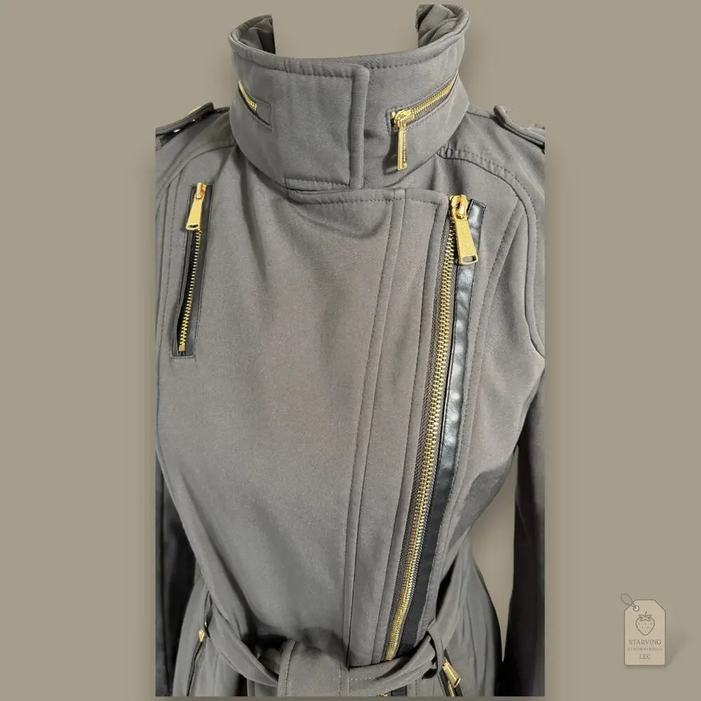 Michael Kors Gray Belted Softshell Coat XS | Faux-Fur Body Lining